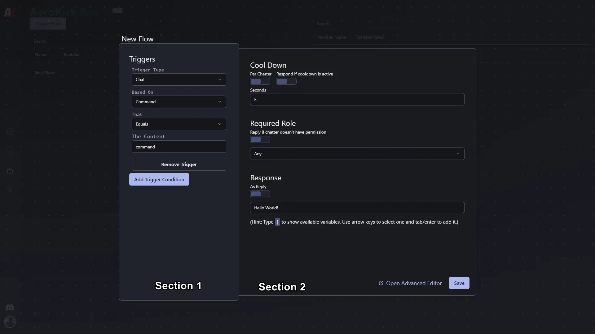 Basic Editor with Section Labels